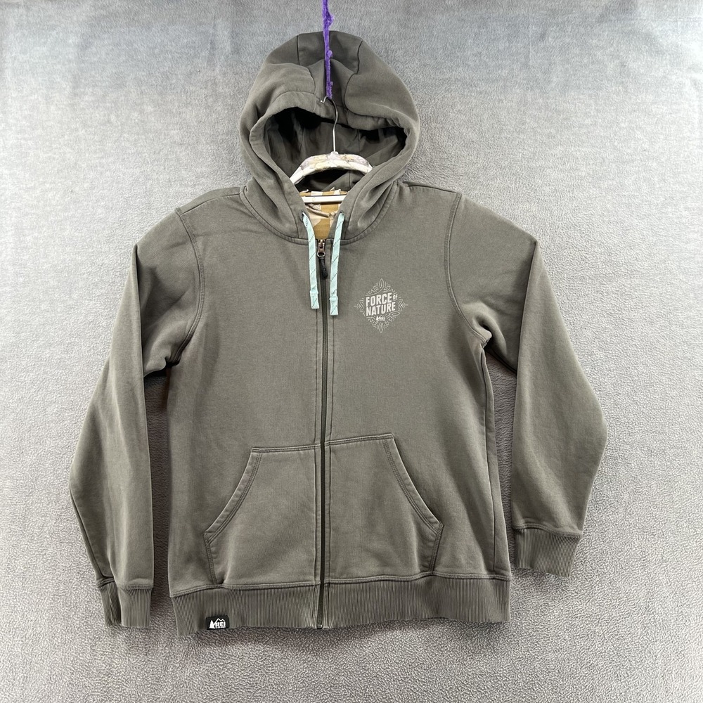 Rei Full Zip Hooded Women's Size Large Gray Drawstring Jacket